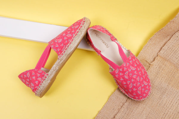 Pink color Canvas Stripe Printed Espadrilles For Kids | Girls Twill Cotton Fabric Shoes_12494