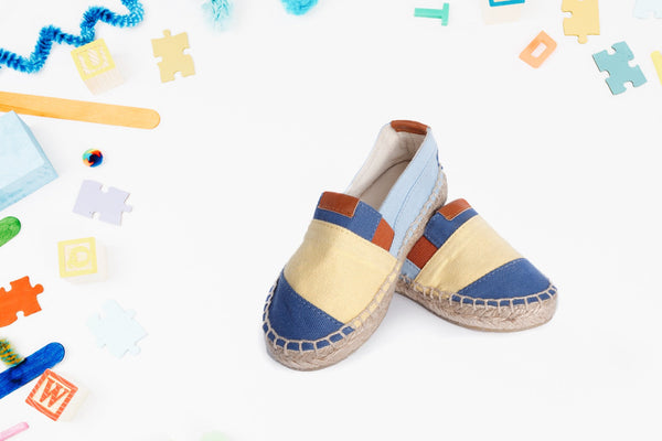 Beige Color Washed Canvas Stripe Printed Espadrilles For Kids | Boys Twill Cotton Fabric Shoes